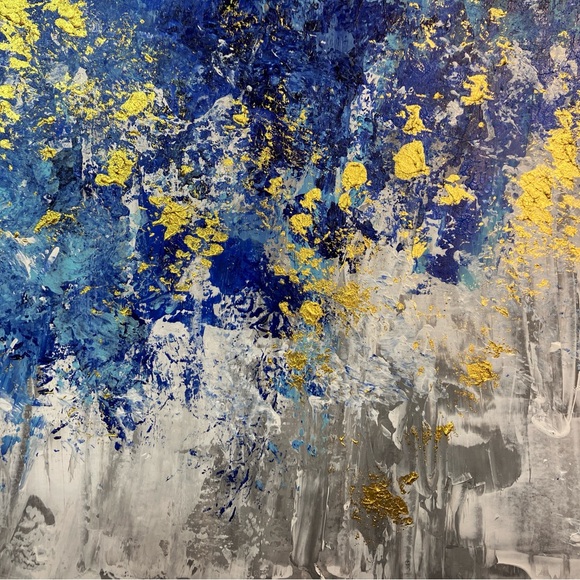 Abstract "Blooming in Blue" Floral Landscape Acrylic Wall Art Painting - Picture 6 of 13